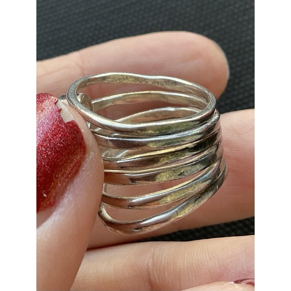 925 Sterling Silver Multi Band Round Gemstone Ring Size 7 Vintage Estate Jewelry - Picture 5 of 8